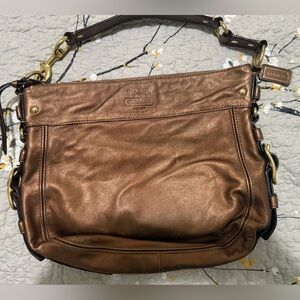 COACH ZoeMetallic BronzeLeather BagHobo Satchel GoldHardware/L32,W35,Depth12 cms